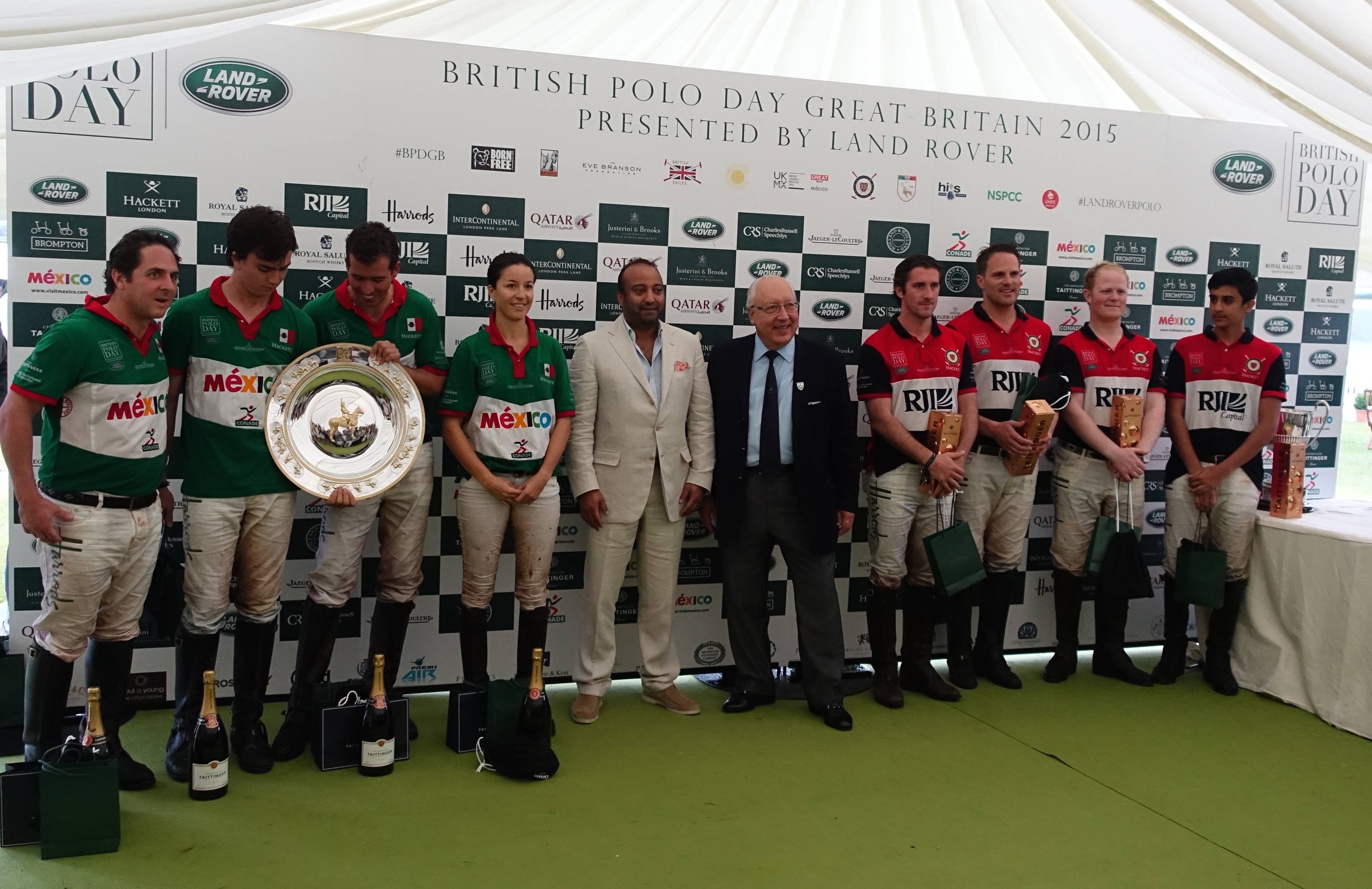 Ron Wahid, CEO of RJI Capital, with host and Swiss financier Urs Schwarzenbach, jointly presented the visiting Mexico team with the Land Rover River Field Plate at the British Polo Day event in Henley-on-Thames on June 20. The Mexico Polo team played against The RJI Capital British Schools Polo Team (pictured on the right).